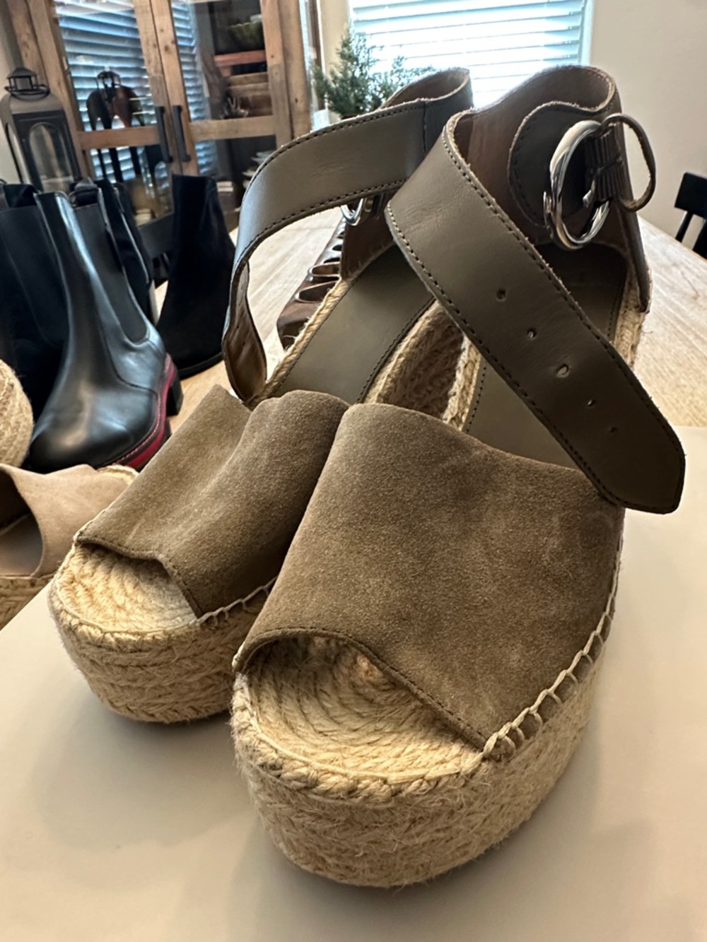 Marc Fisher Olive Suede Espadrille Platform Sandals